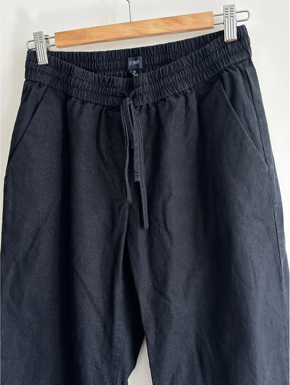 J.Crew Factory Linen Cotton Drawstring Pants Black Pull On Size 6 AW839